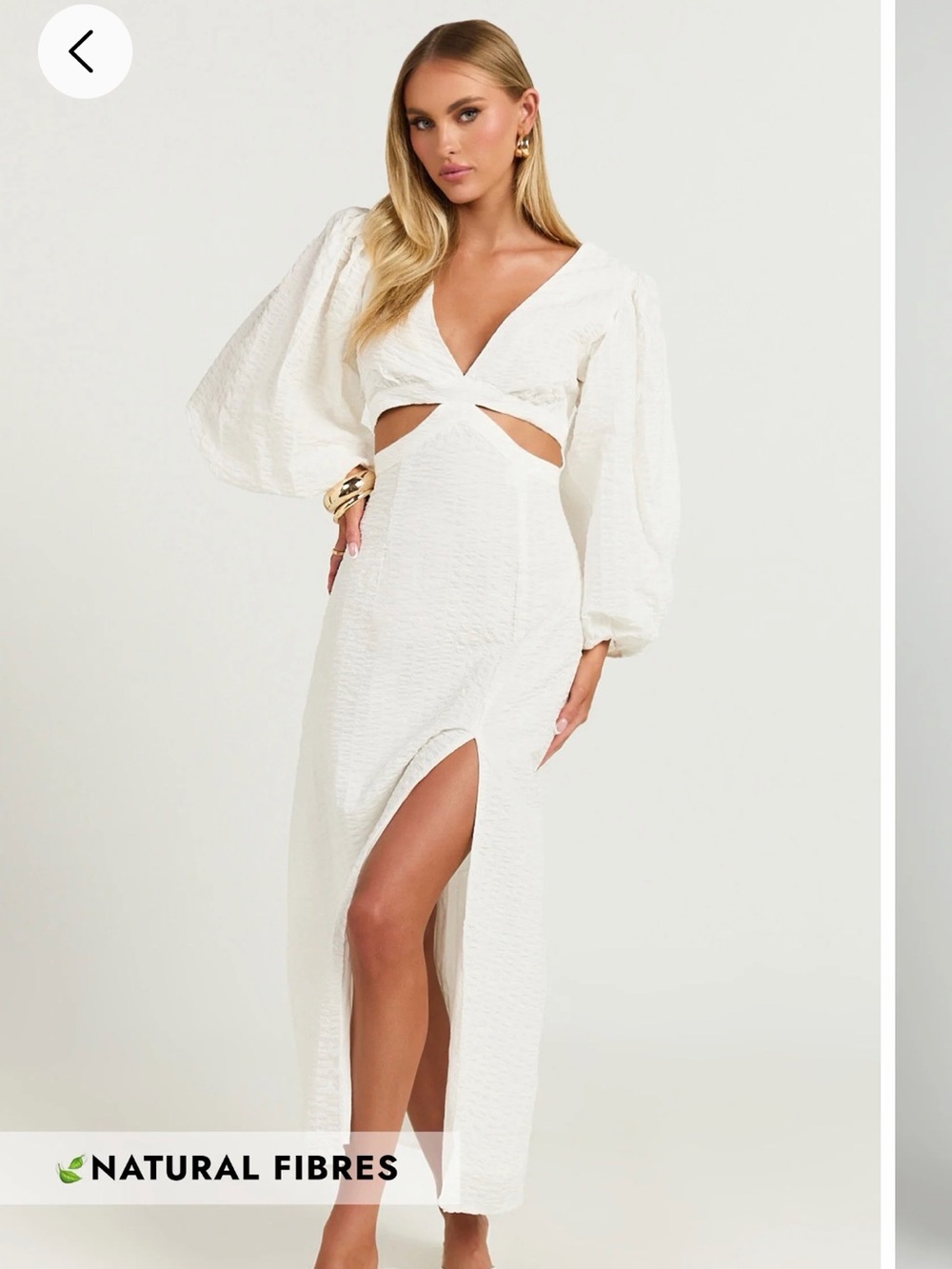 Miggy Midi Dress - Puff sleeve cut out split dress in white